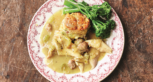 Turkey Stew, Sweet Leek & Smoky Bacon Biscuit Dumplings Recipe by Jamie Oliver