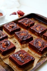 Peachy Palate Chocolate caramel pecan squares