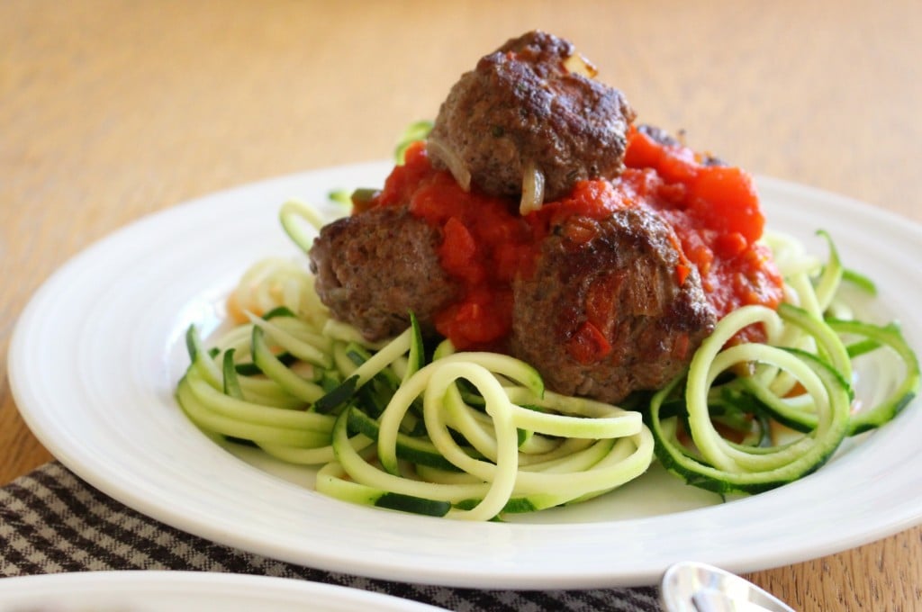 Wonky Spatula Courgetti and meatballs
