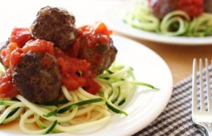 Wonky Spatula Courgetti and meatballs