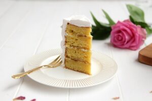 Orange Almond Cake with Rhubarb and Rose Petal Jam by Cove Cake Design