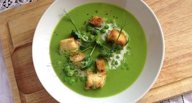 Garden Pea Soup with Sourdough Croutons Recipe by Niamh Mannion