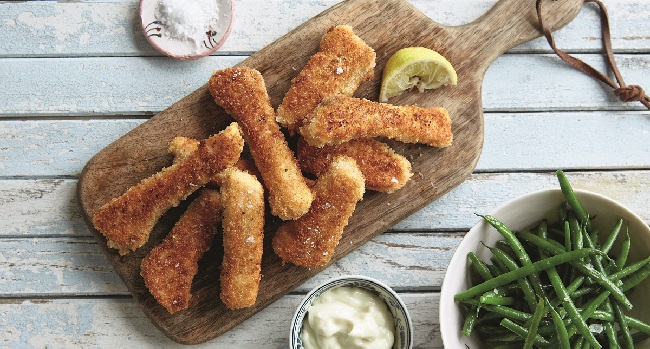 Salmon Fish Fingers and Green Beans Recipe from A Cookbook Collection