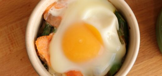 Baked Eggs Recipe with Smoked Salmon & Asparagus from The Wonky Spatula,