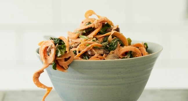 SWEET POTATO NOODLES RECIPE WITH A CREAMY PEANUT SATAY SAUCE - HIGH