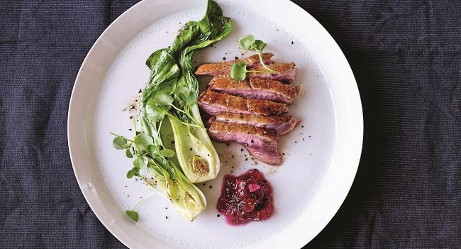 Duck Recipe with Spiced Plum Jam and watercress