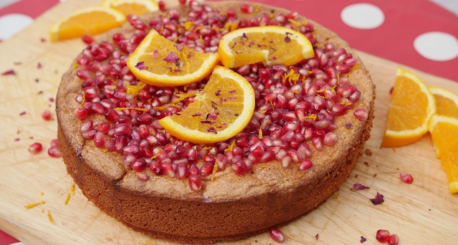 Orange and Pomegranate Flourless Almond Cake Recipe by Delicious Circle
