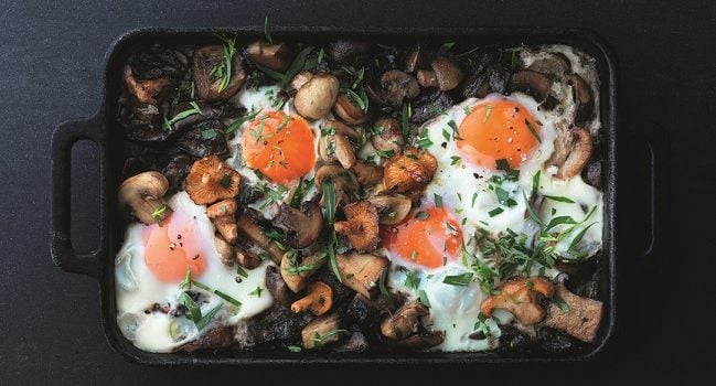 Pan Fried Mushrooms with Baked Eggs Recipe by Marcus Wareing