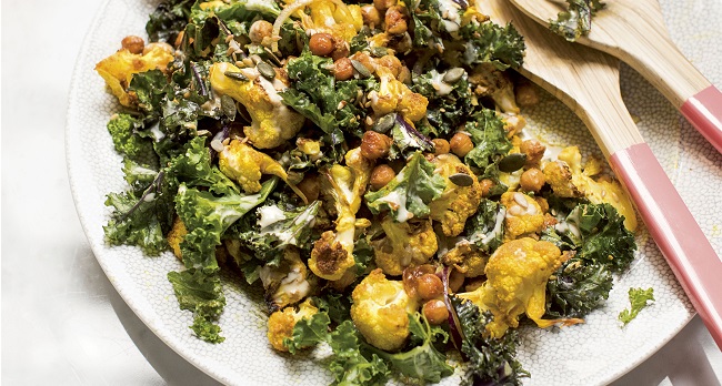 Cauliflower chickpeas kale salad recipe