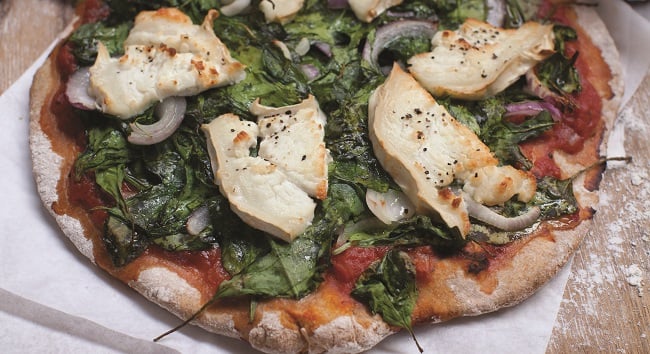Spinach, Red Onion and Goat’s cheese Pizza recipe