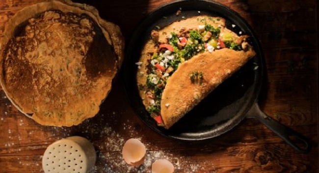Siúcra & Catherine Fulvio's Spinach Pancakes Recipe with Leeks, Kale, Pepper and Caramelized Walnuts