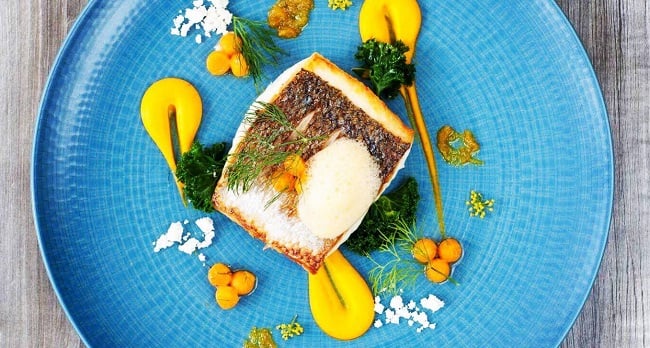 Grilled Flat Fish recipe of the day, Carrot Purre, Ginger Foam
