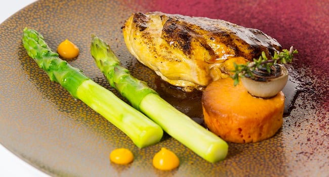 Corn-fed Chicken Green Asparagus, Roast Sweet Potato, Honey & Thyme Jus By Chef Igor From The Gibson