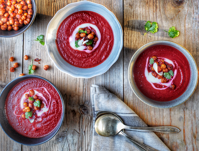Spicy Beetroot Soup with Roasted Chickpeas Recipe By Jennifer Oppermann