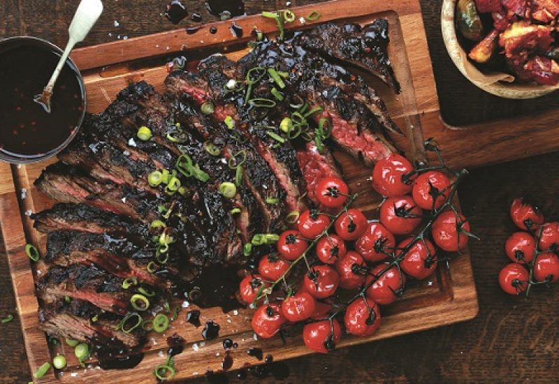 Port-Marinated Skirt Steak With Roasted Grape Tomatoes Recipe by Chef Stuart O'Keeffe