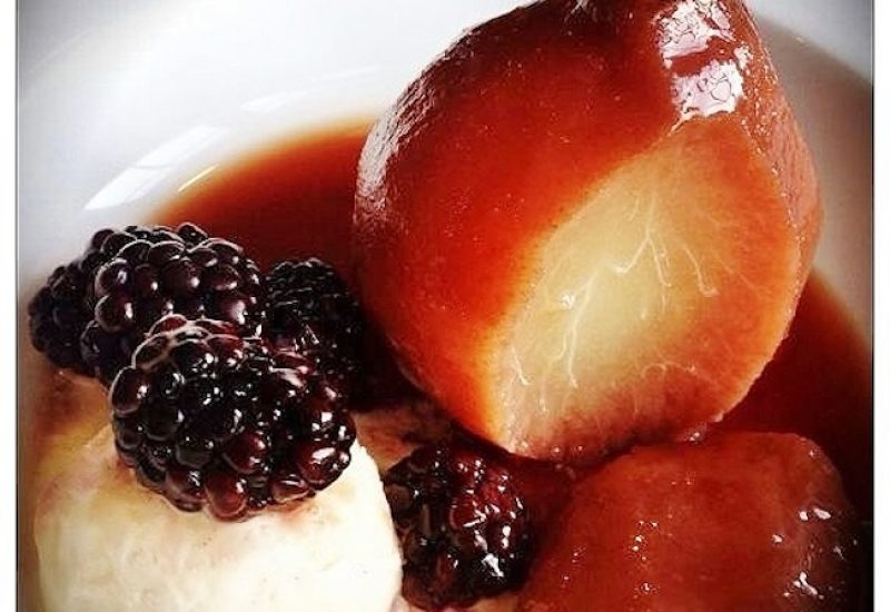 Liquorice Poached Pears with Blackberries & Star Anise Ice-Cream by Niamh Mannion