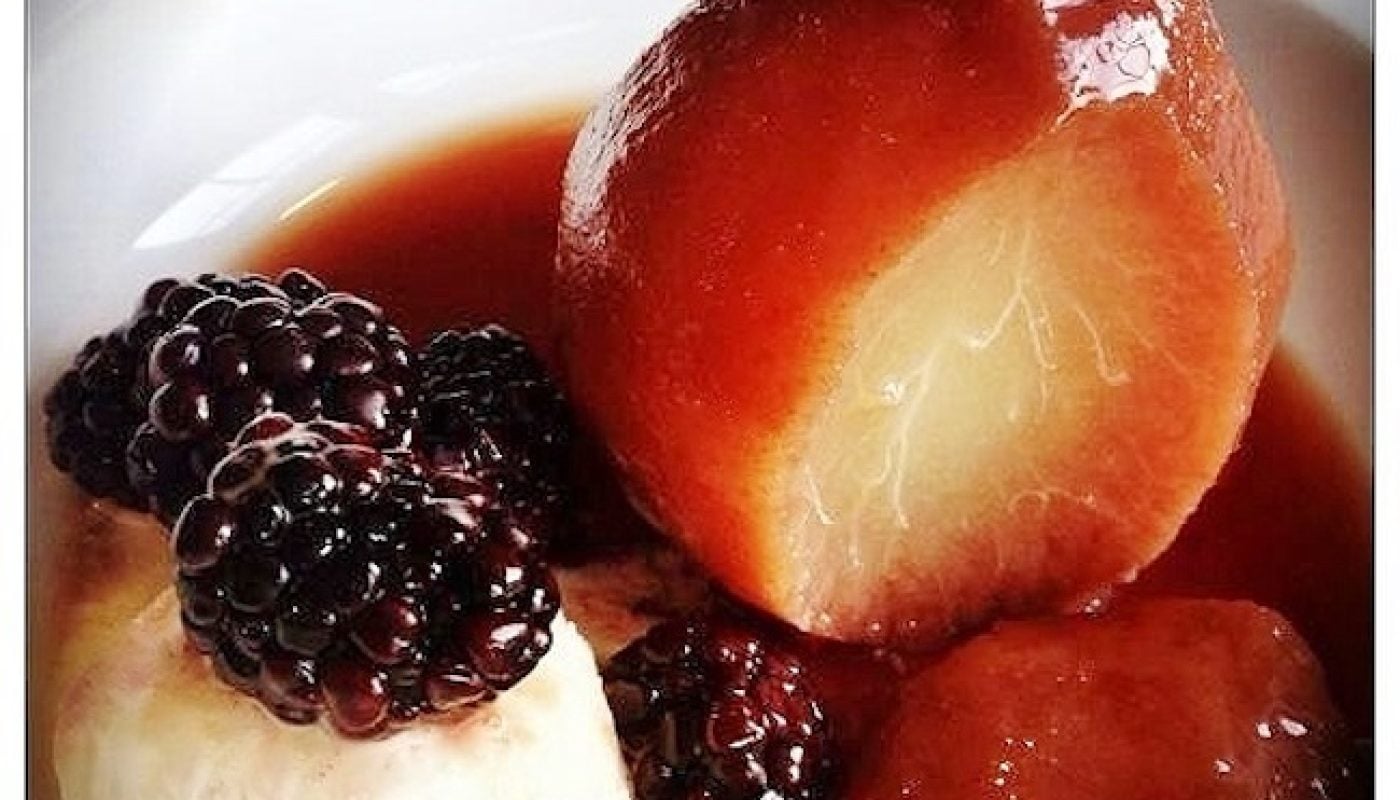 Liquorice Poached Pears with Blackberries & Star Anise Ice-Cream by Niamh Mannion
