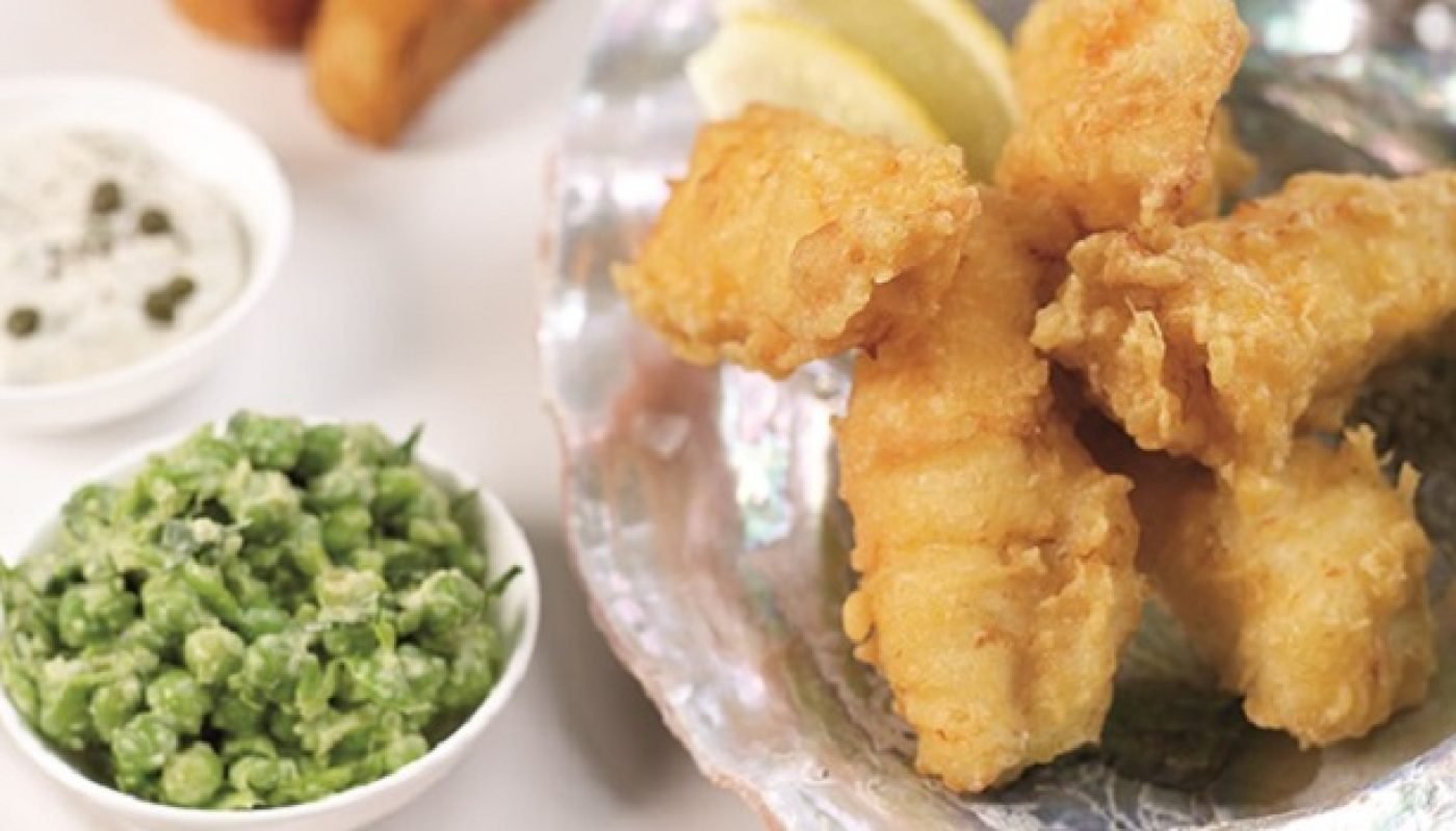 Crispy Hake in Beer Batter with Pea and Pancetta Salad Recipe from Avoca