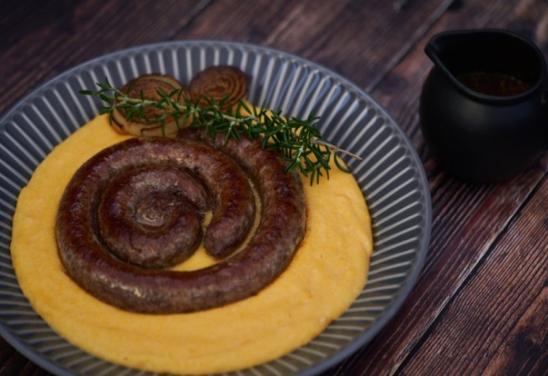 Africa-Boerewors-Parmesan-polenta-charred-onion-mustard-gravy-1