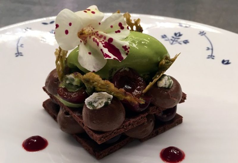 Dark Chocolate Mousse with Black Cherries and Pistachio Ice Cream Recipe by Chef Aoife Noonan