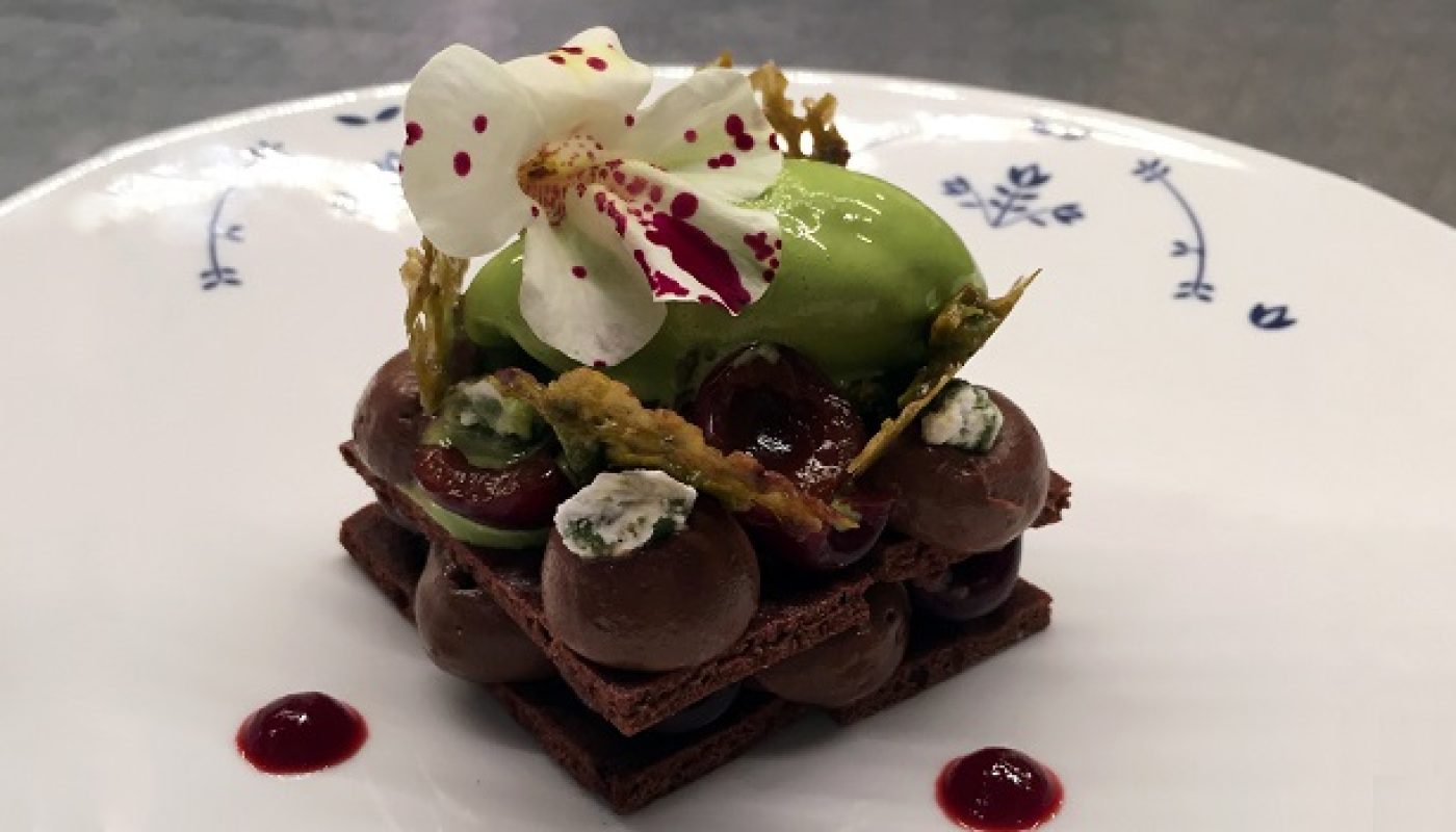Dark Chocolate Mousse with Black Cherries and Pistachio Ice Cream Recipe by Chef Aoife Noonan