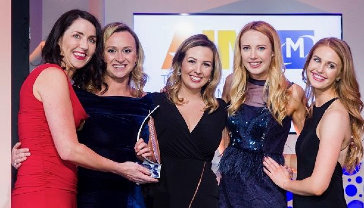 Alex Murphy, Freya Ivory,Niamh O’Shaugnessy and Jessica Powell from BFree Foods Being Presented with Best International Marketing Award at the All Ireland Marketing Awards 11th May. BFree Foods