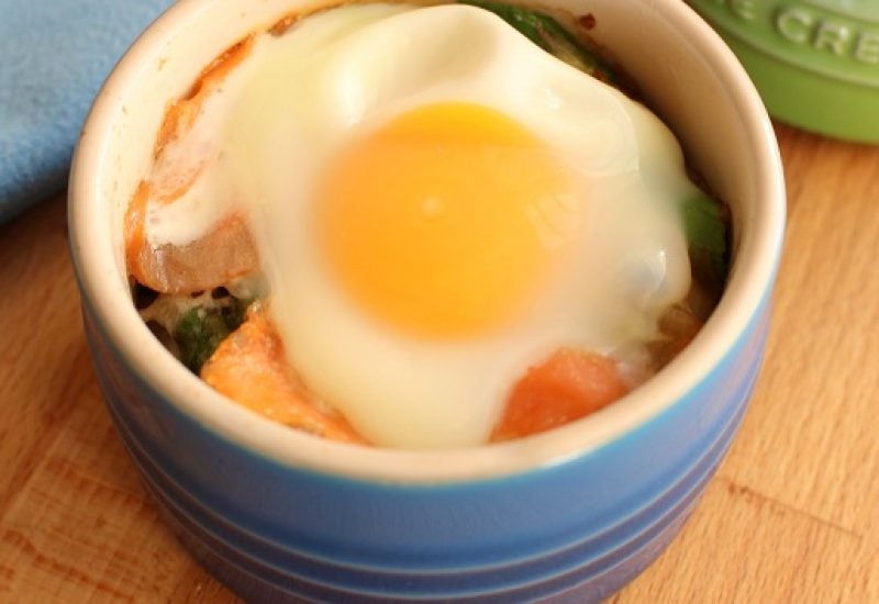 Baked Eggs Recipe with Smoked Salmon & Asparagus from The Wonky Spatula
