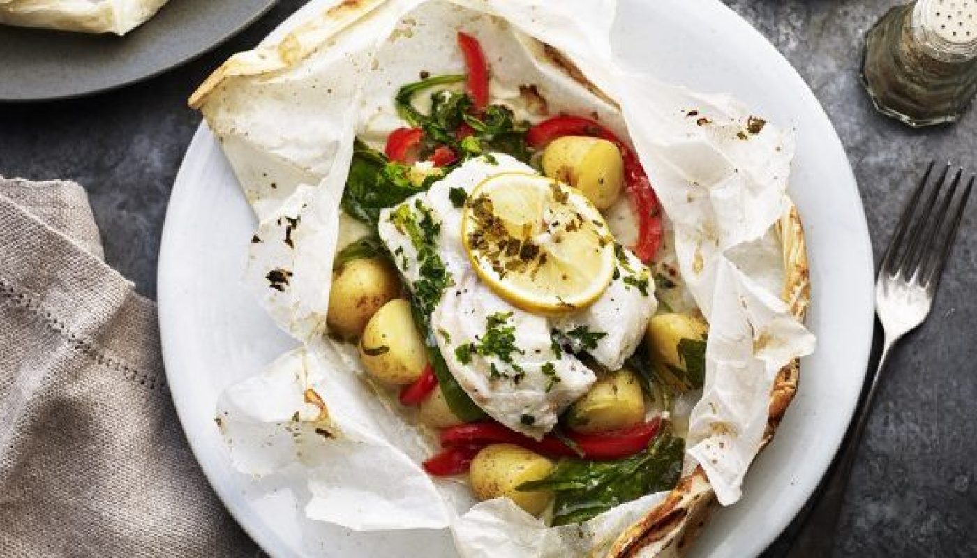 Baked New Potato and Cod en Papillote L