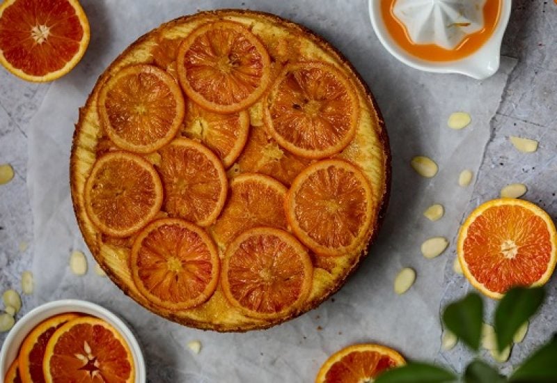 Blood Orange & Almond Upside Down Cake Recipe By Monika Coghlan