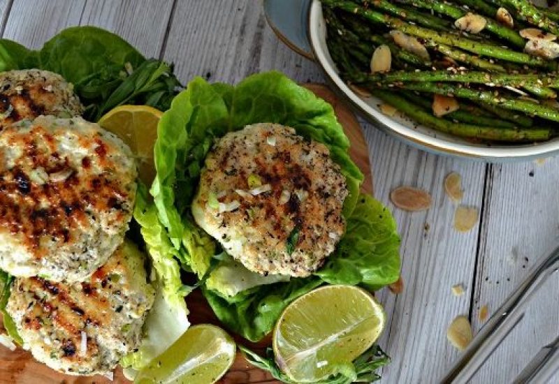 Chicken and Tarragon Burgers Recipe with Sumac Grilled Asparagus from The Flourishing Pantry