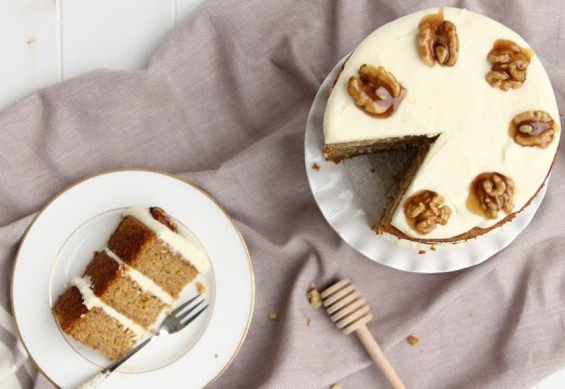 Roasted Butternut Squash Cake Recipe with Goats Cheese Icing and Honeyed Walnuts by Cove Cake Design