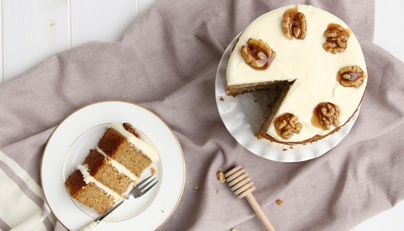 Roasted Butternut Squash Cake Recipe with Goats Cheese Icing and Honeyed Walnuts by Cove Cake Design
