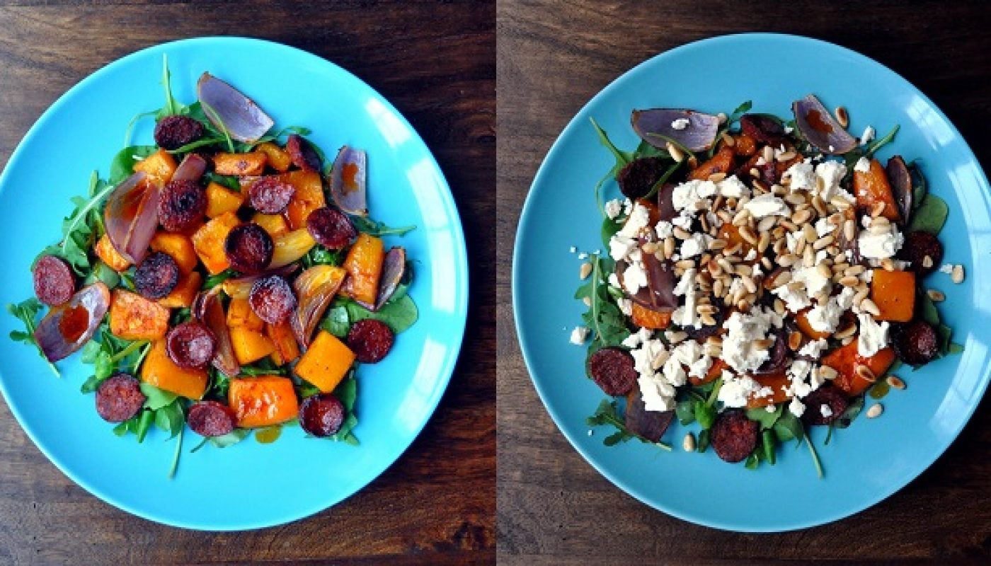 Butternut Squash and Chorizo Salad with Harissa and Feta Recipe from A Cookbook Collection