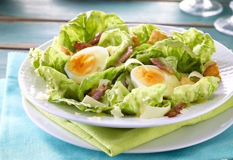 Caesar Salad with Soft Boiled Eggs and Bacon