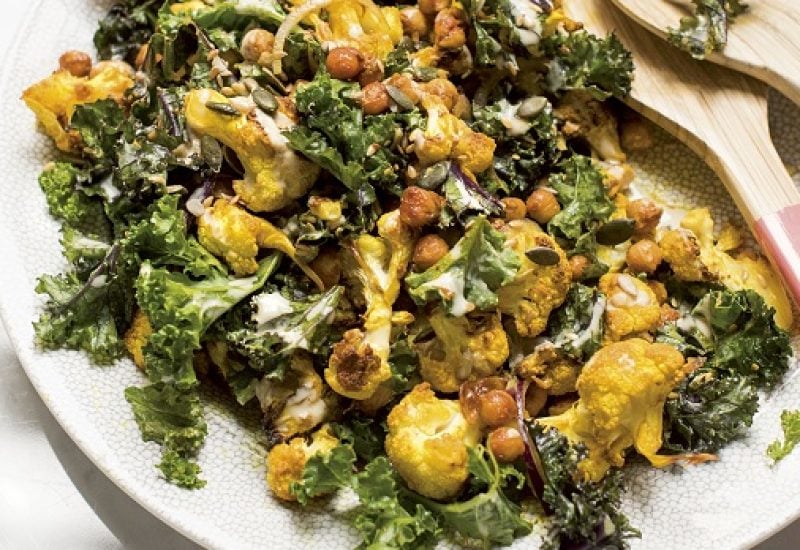 Cauliflower chickpeas kale salad recipe