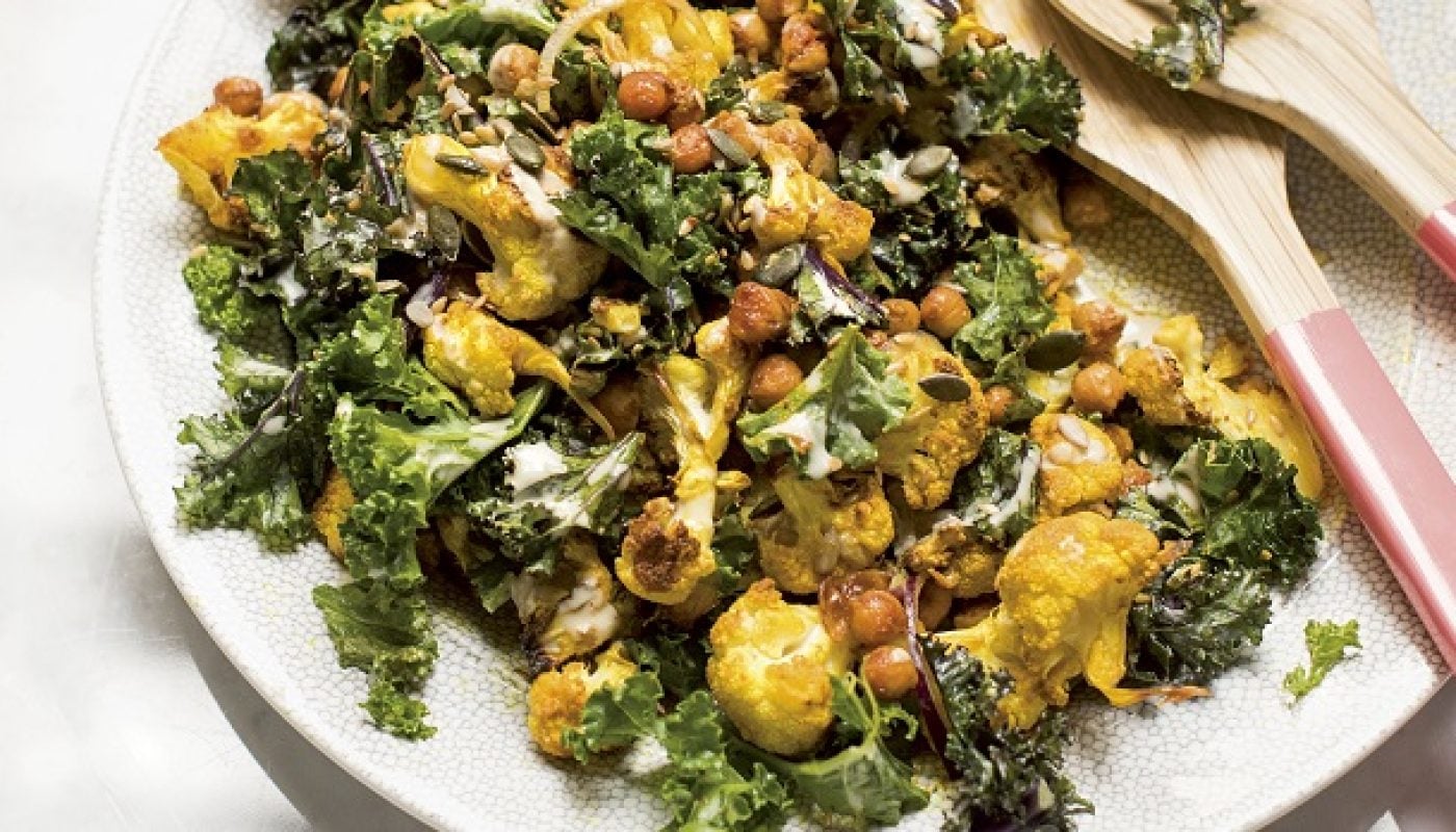 Cauliflower chickpeas kale salad recipe