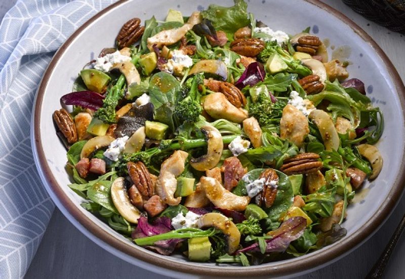 Chicken and Bacon Salad Recipe with Roasted Broccoli and Mushrooms