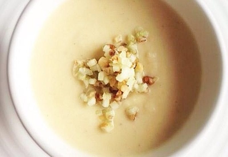 Creamy Celeriac Soup with Waldorf Garnish
