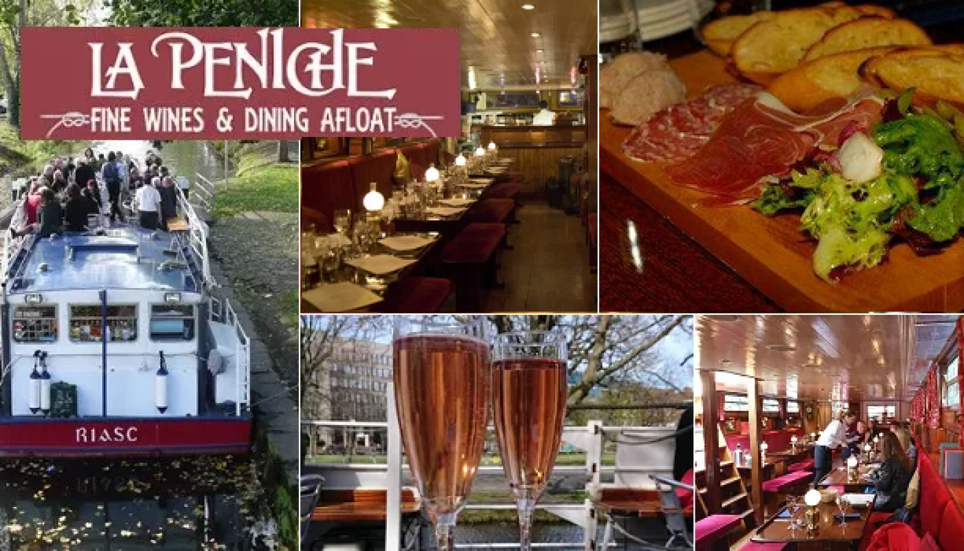 Cruise Dublin's Grand Canal Aboard La Peniche Floating Restaurant and Enjoy a Cheese and Charcuterie Board for Two with a Bottle of Wine for €35