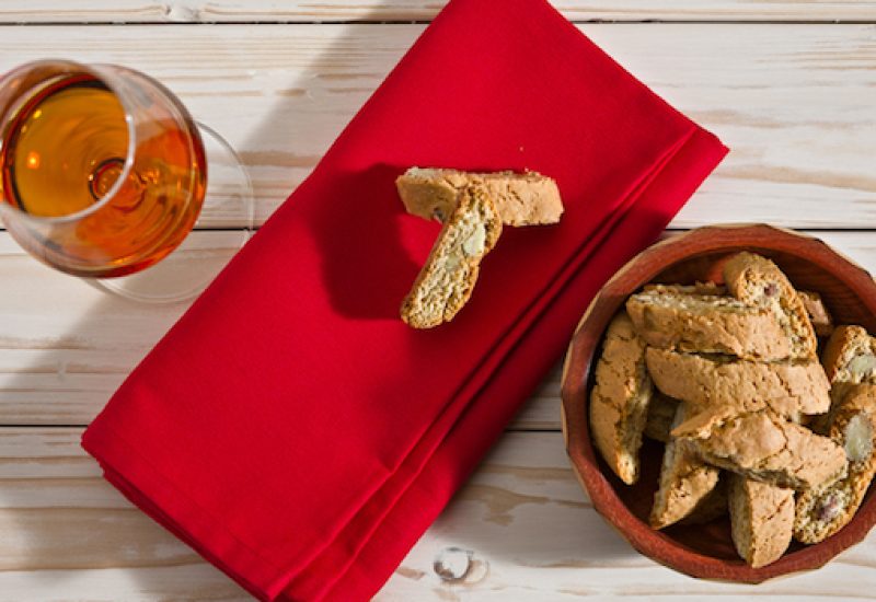 Italian cantucci biscuits and a glass of vin santo wine