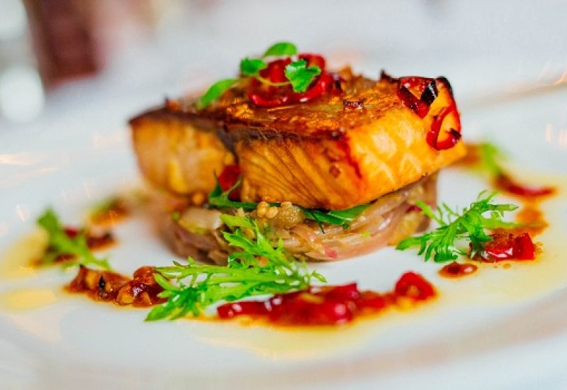 Glazed Salmon with Red Onions & Aubergines Recipe From Dromoland Castle