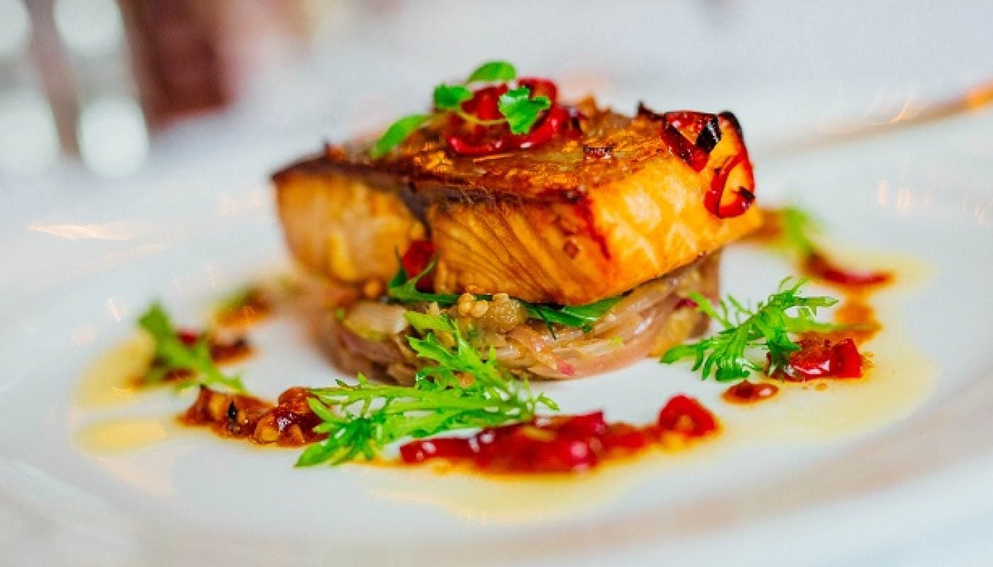 Glazed Salmon with Red Onions & Aubergines Recipe From Dromoland Castle