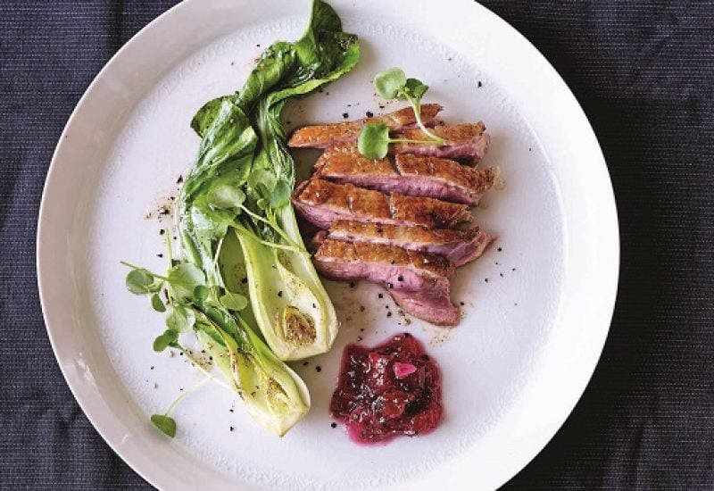 Duck Recipe with Spiced Plum Jam and watercress