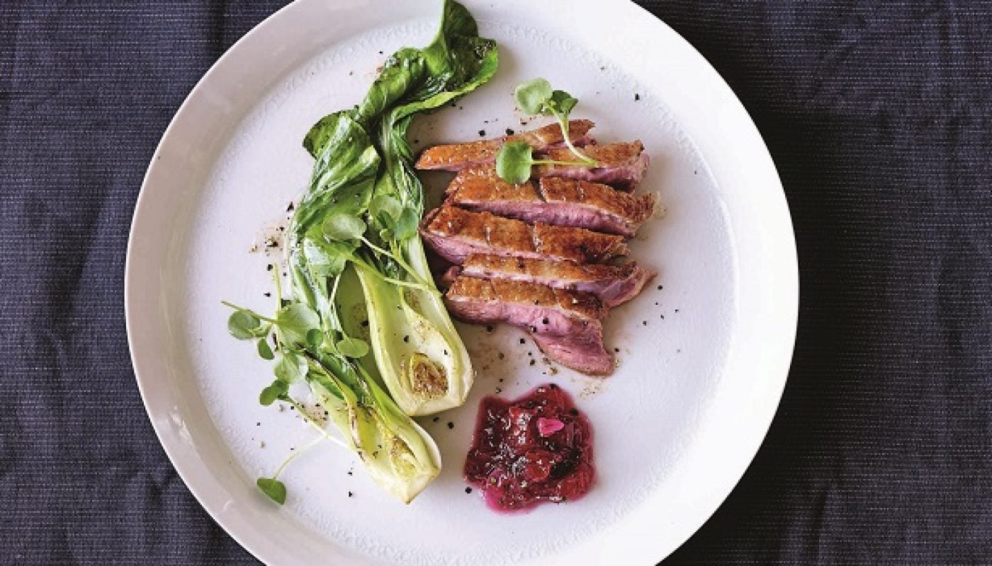 Duck Recipe with Spiced Plum Jam and watercress