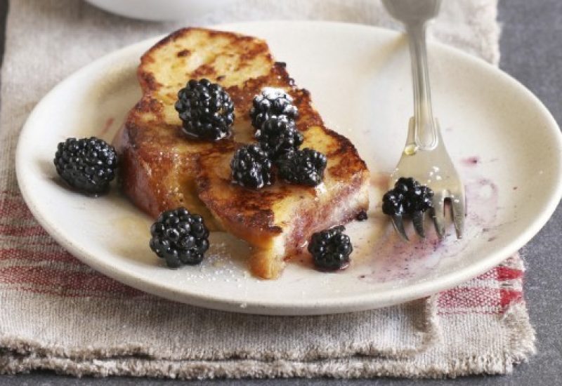 Shane Smith French toast with honey,fresh blackberries and dusted with icing sugar