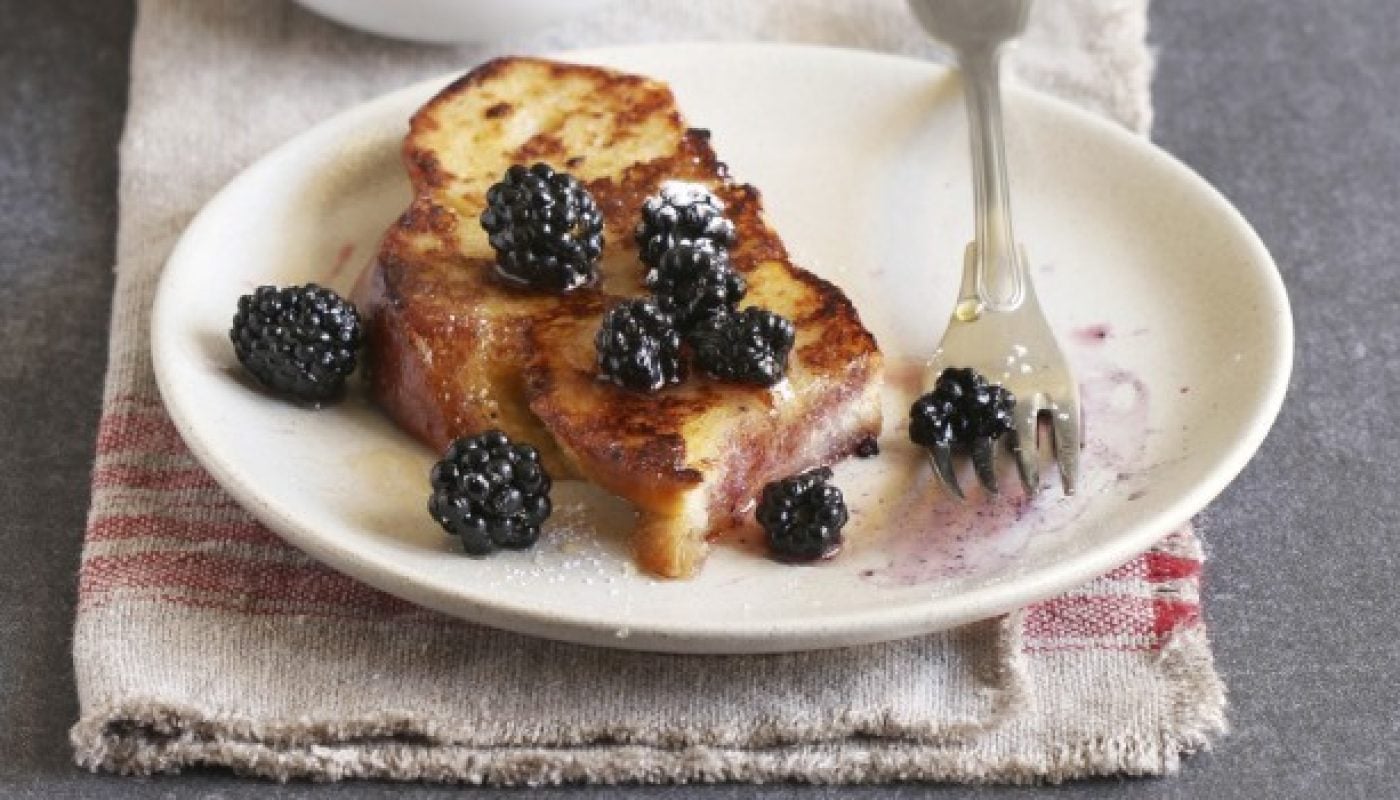 Shane Smith French toast with honey,fresh blackberries and dusted with icing sugar