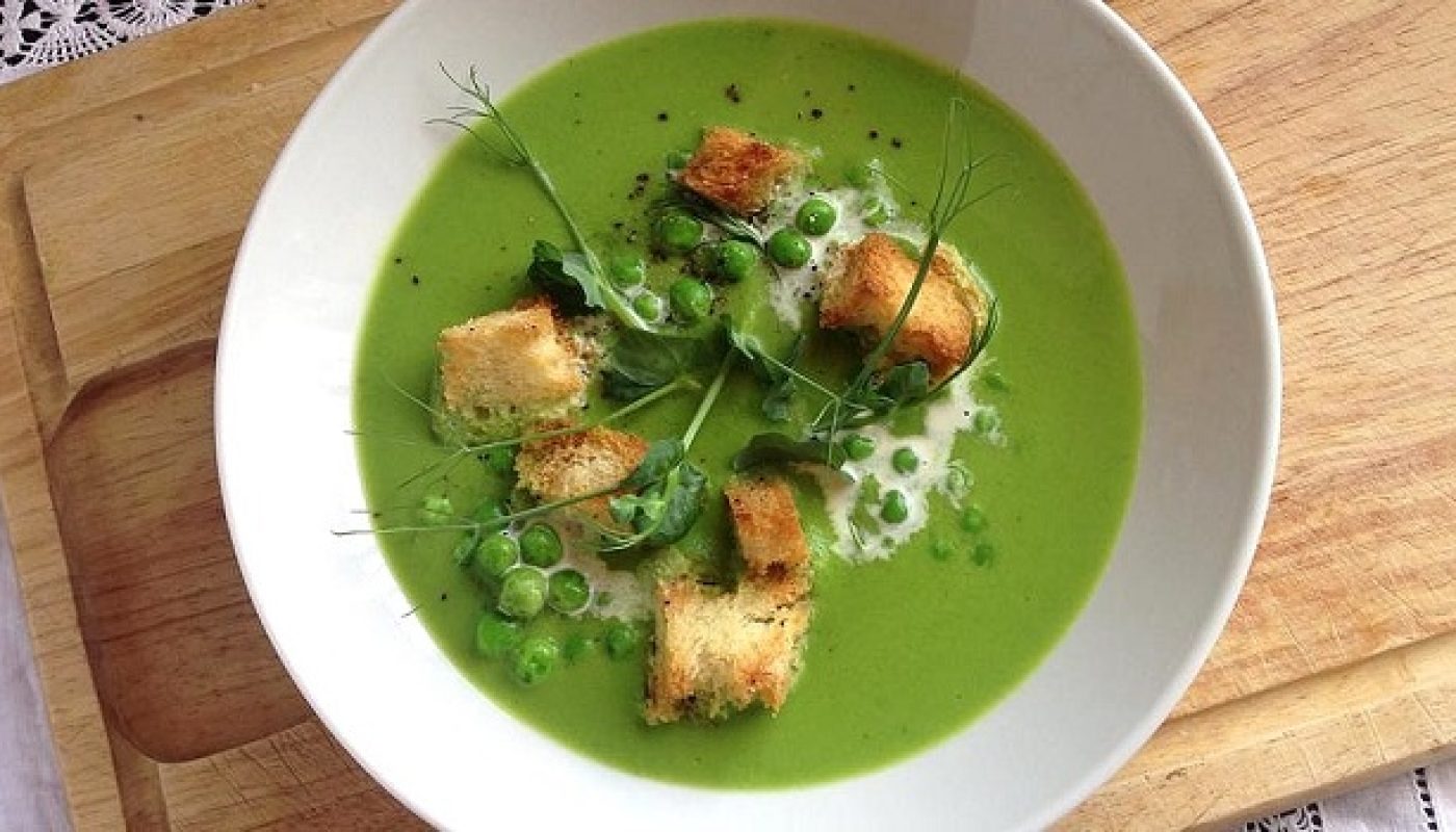 Garden Pea Soup with Sourdough Croutons Recipe by Niamh Mannion
