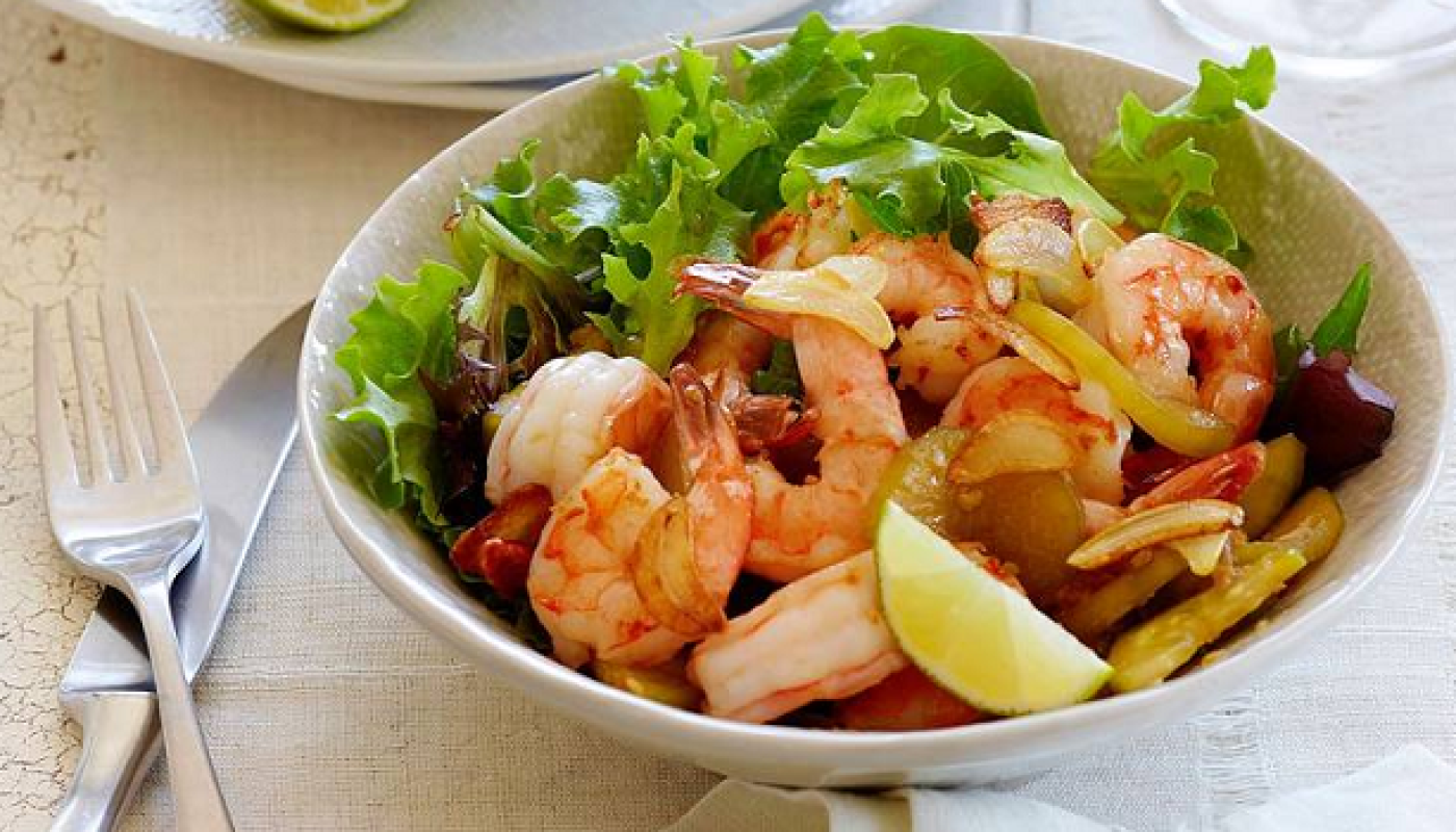 Garlic Prawns with Warm Cucumber and Ginger Salad by California Wines