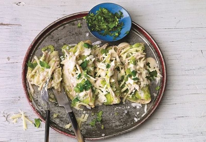 Green Chicken Enchiladas Recipe by Leslie Tallez