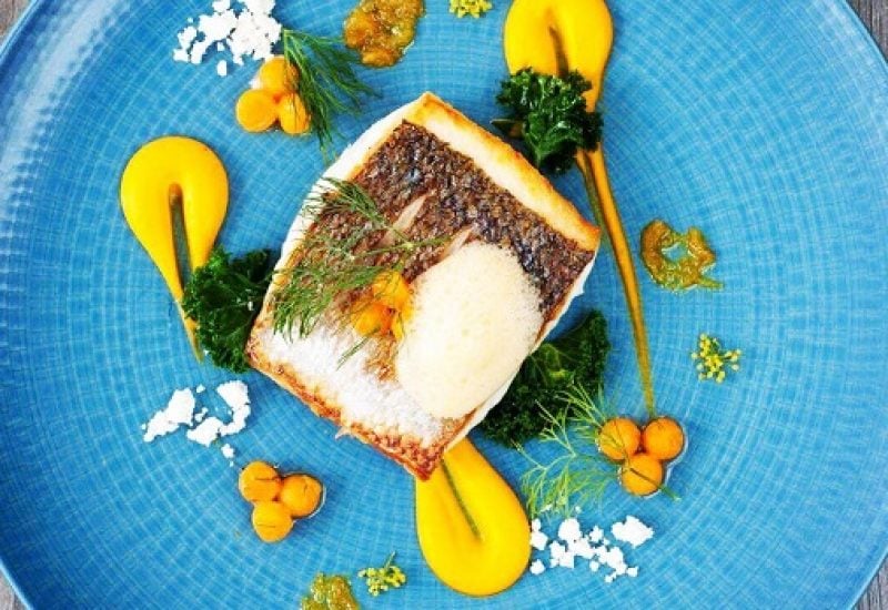 Grilled Flat Fish recipe of the day, Carrot Purre, Ginger Foam